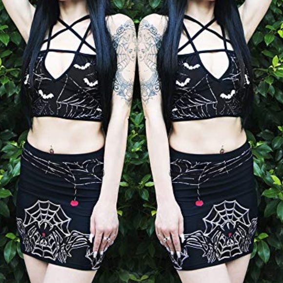 Skirts Black Widow Tattoo Heart Spider  Mini Skirt Poshmark